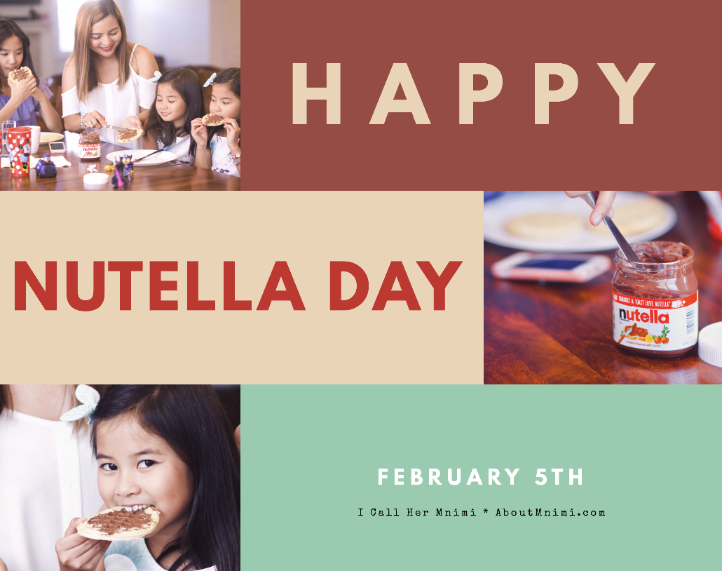 Mother and children enjoying pancakes with Nutella for World Nutella Day